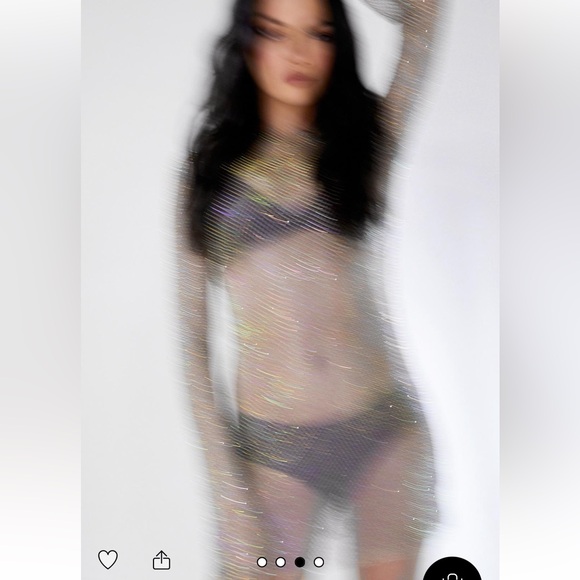 NWT Nasty Gal Diamanté Sheer Mesh Long Sleeve Dress Nude M - Picture 3 of 4